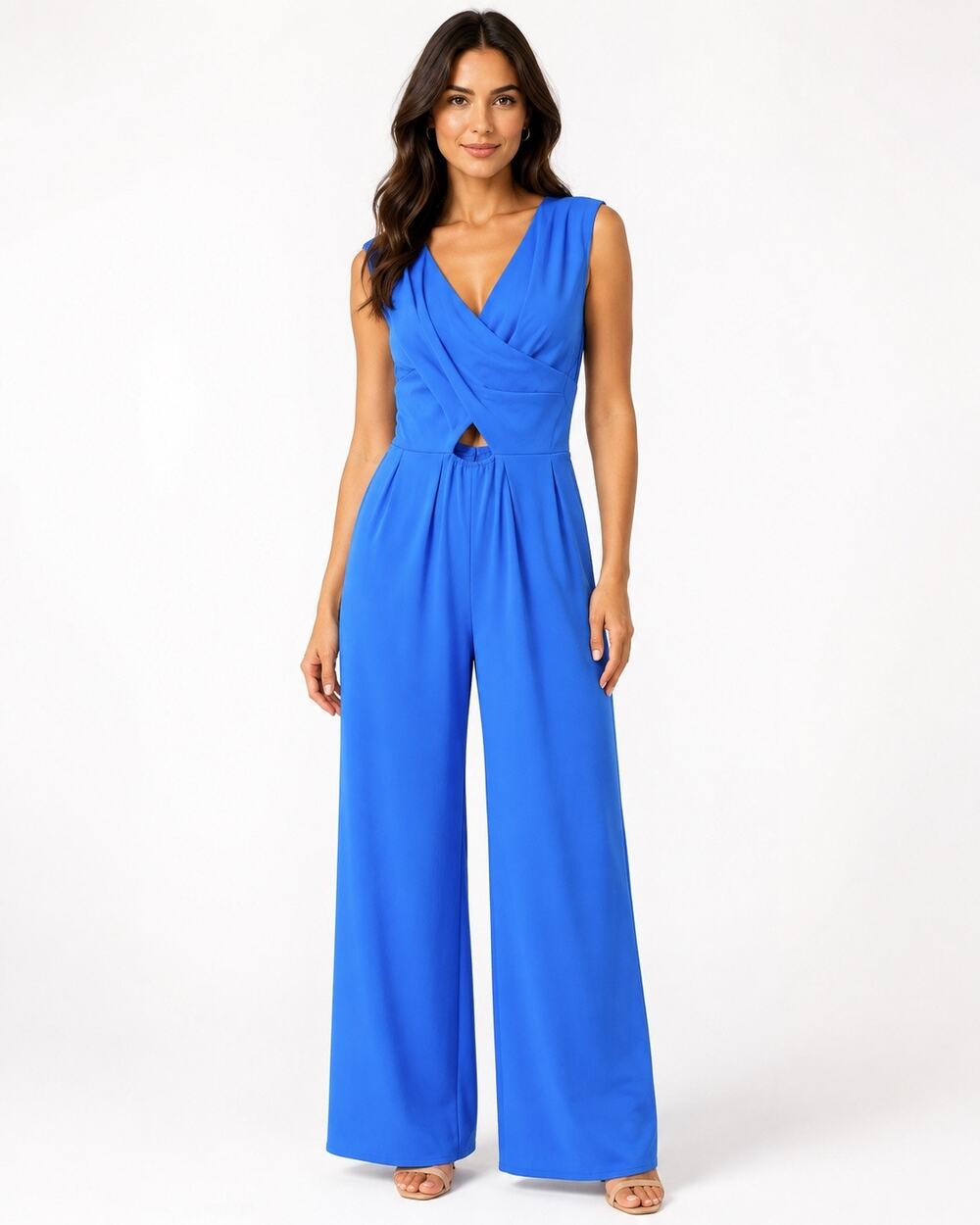 Crystal Sky Blue Wide Leg Jumpsuit Women’s Size Medium Wrap Front